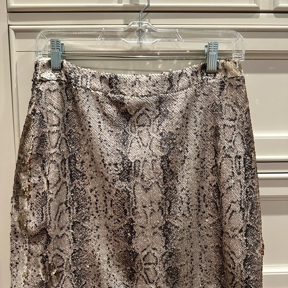 Olivaceous Black and Cream Snake Print Midi Skirt